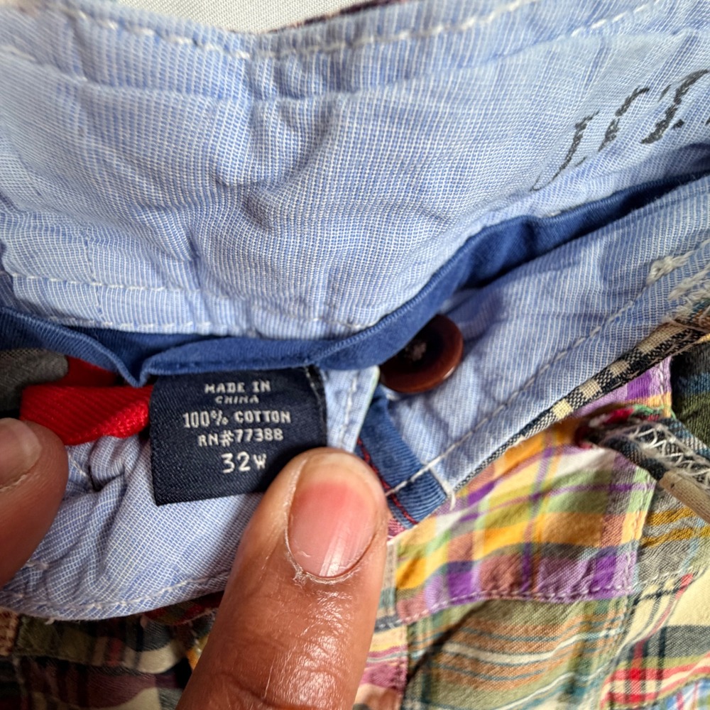 J.Crew Mens Patchwork Madras Plaid Shorts Multi-Color 100% Cotton Size 32W - Picture 6 of 9